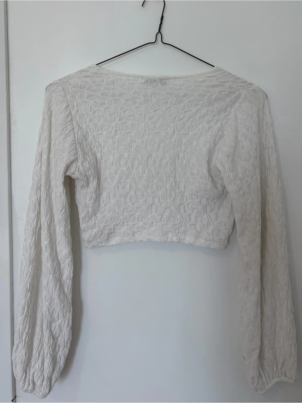 Zara Off-White Textured Knit Plunge V Neck Crop Top